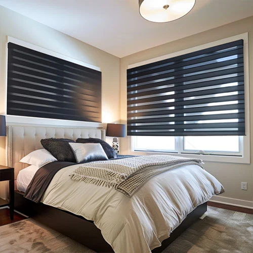 Motorized Zebra Roller Shades Black