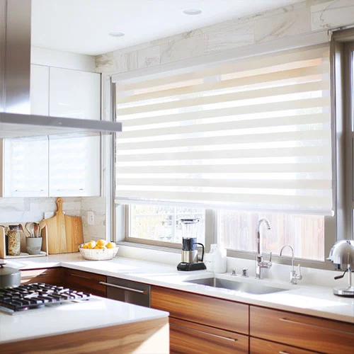 Motorized Zebra Roller Shades Ivory